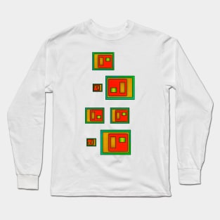 Green Orange And Gold Geometric Abstract Long Sleeve T-Shirt